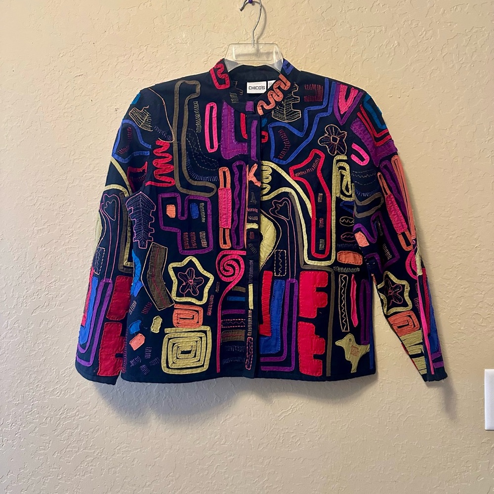 Patchwork Chico's Black Cotton Multi Embroidered … - image 2